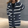 thumbnail image 2 of Women's Sweaters Trendy Fall Winter Striped Knit Long Cardigan Hooded Blouses for Women,Grey,S, 2 of 4