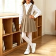 thumbnail image 5 of YUANxueke Girls V Neck Pleated Suspender Skirt, Solid Color Sleeveless High Waist Dress, Kids School Uniform Class Outfits, 5 of 6