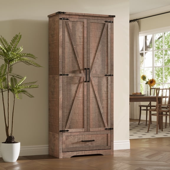 IFMUST Pantry Cabinet, 72" Tall Farmhouse Storage Cabinet with Adjustable Shelves & 1 Drawer for for Kitchen, Dining Room, Rustic Brown