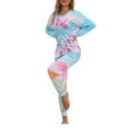 thumbnail image 4 of INSPIRE CHIC Women's Pajamas Set Tie Dye Long Sleeve Round Neck Drawstring Long Pants Pajamas Loungewear M Blue, 4 of 6