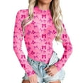 thumbnail image 6 of Valentine's Day Rompers Womens Bodysuits Sheer Shirts for Women Bow Heart Graphic Print Neck See Through Bodysuits Going Out Layering Tops(Hot Pink,L), 6 of 6