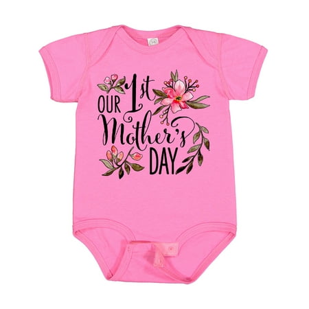 

Inktastic Our First Mother s Day- Pink Flowers Gift Baby Boy or Baby Girl Bodysuit