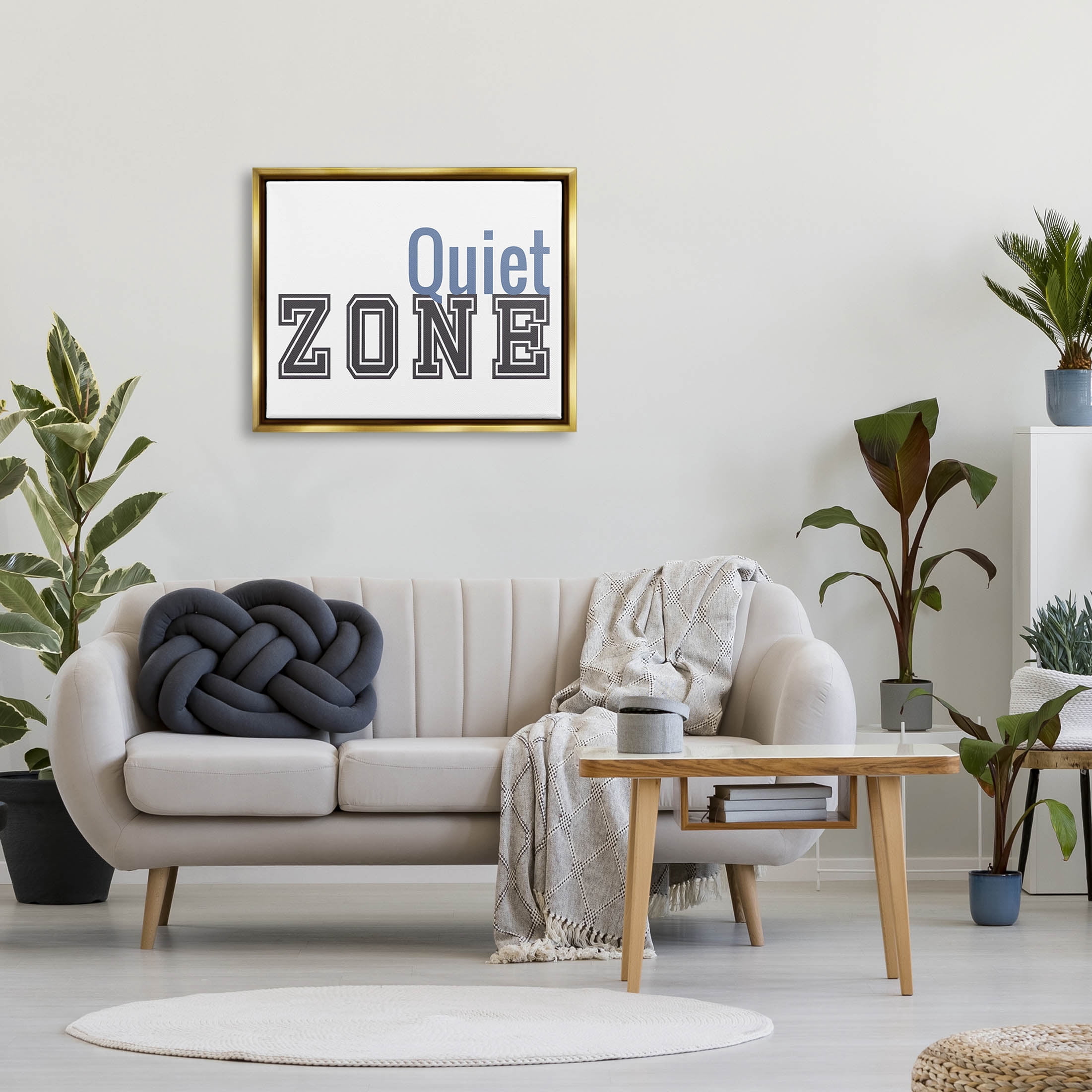 Stupell Industries Quiet Zone Collegiate Phrase Graphic Art Metallic Gold Floating Framed Canvas Print Wall Art, Design by Sundance Group