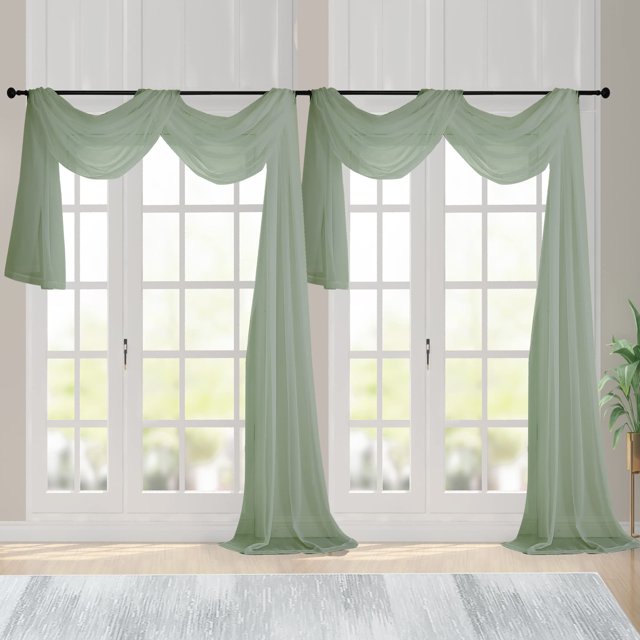 Cortinas Chyhomenyc con bolsillo transparente para barras, 107 x 366 cm, color verde salvia