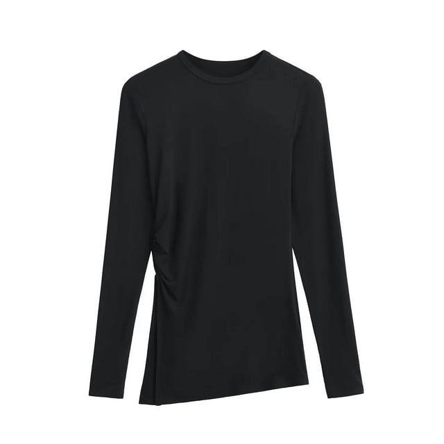 Chemises de Base pour Femmes, Chemise/haut de Base à Manches Longues et Col Rond Uni pour Femmes, Hauts Décontractés à Manches Longues pour Femmes