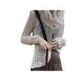 thumbnail image 2 of Qiylii Women Long Sleeve Hollow Out Sweater Crop Top Crochet Knitting Fairy Grunge Top Vintage 90s E-Girl Streetwear, 2 of 7