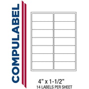 Compulabel White Address Labels for Laser and Inkjet Printers, 4 x 1 1/2 Inch, Permanent Adhesive, 14 per Sheet, 100