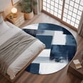 thumbnail image 3 of 4ft Round Rug, Navy Blue White Non-Skid Rubber Backing Large Area Rugs - Living Room Bedroom Home Office, Modern Abstract Art Oil Painting Geometric Indoor Floor Mat Carpets Washable Rug, 3 of 9