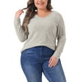 thumbnail image 1 of Blusa tunic básica de manga larga con cuello en V para mujer de tallas grandes GRACE & GRANDEUR, 1X, color beige marrón, 1 of 1