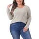 thumbnail image 1 of Blusa tunic básica de manga larga con cuello en V para mujer GRACE & GRANDEUR, talla grande 3X, color beige marrón, 1 of 1