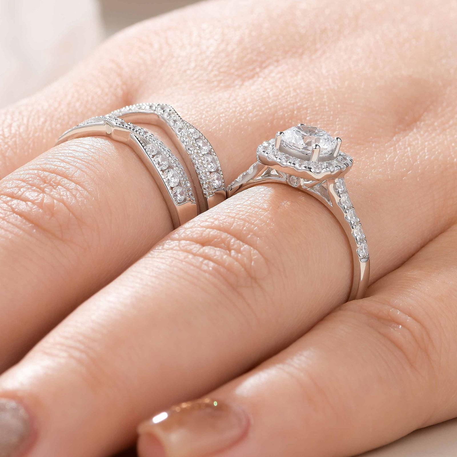 Newshe Jewellery Wedding Rings for Women AAAAA Cz Engagement Bridal Band Set 925 Sterling Silver Enhancers and Wraps Size 9