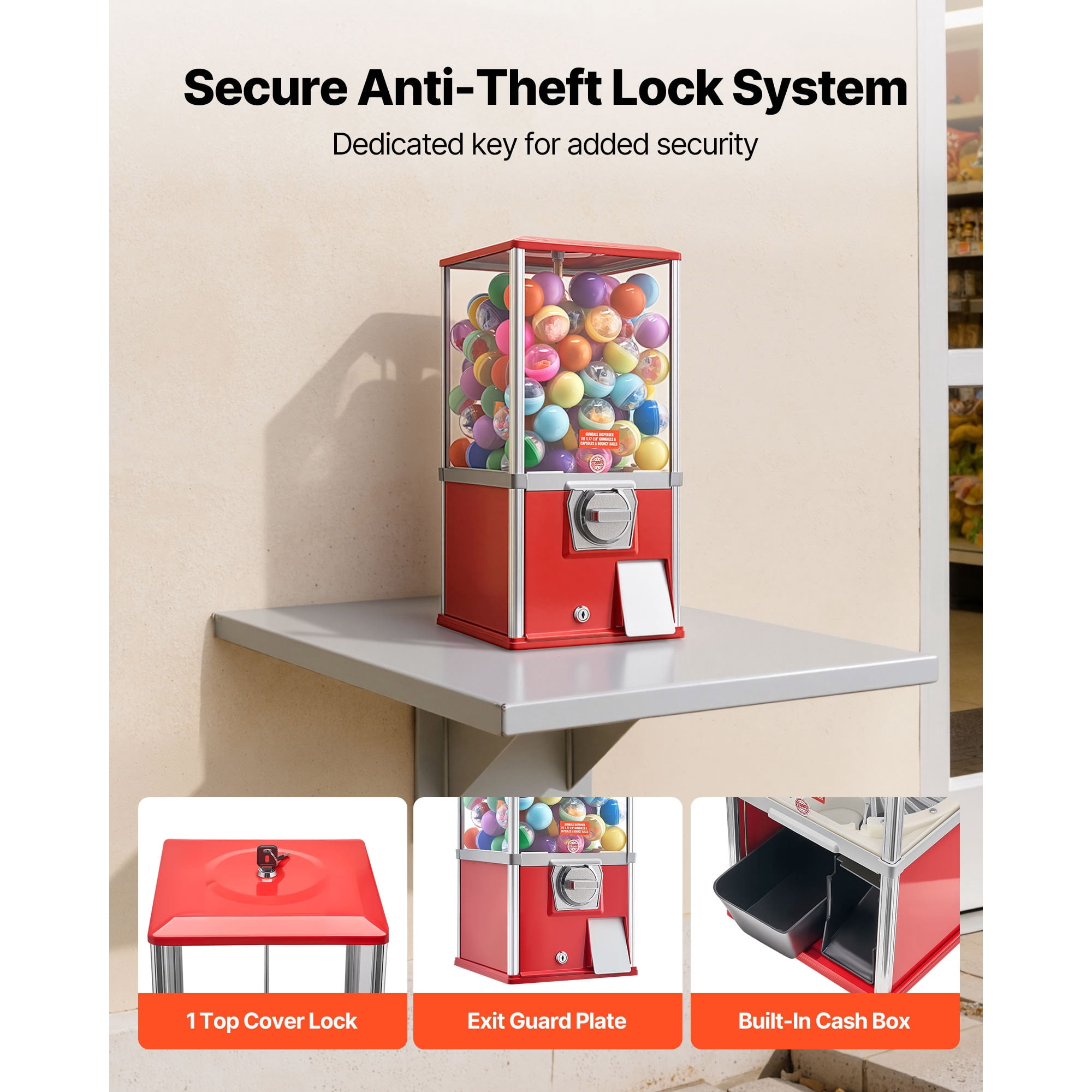 KFFKFF Candy Vending Machine, 21-inch Tall Dispenser for Spherical Treats, 25-Cent Operation, Ideal for Malls, Supermarkets, Parks, and Arcades, Holds Up to 180 Pieces of 1.77-inch Candy