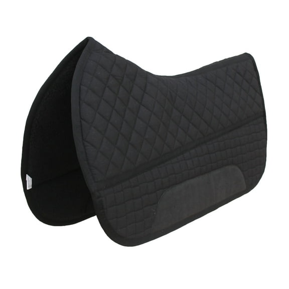 Quilted Western Black Saddle Pad with Fleece Underside Padding – Durable Square Pad for Western Saddles, Shock-Absorbing Comfort – 26” Spine x 16” Drop 39TS10BK