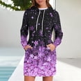 thumbnail image 3 of Women's Long Sleeve Hooded Sweatshirt Dress with Cute Floral Print, Casual Dress with Side Pockets for Fall and Winter, Cozy and Fashionable Retro Style Hoodie Dress,Purple,M, 3 of 7