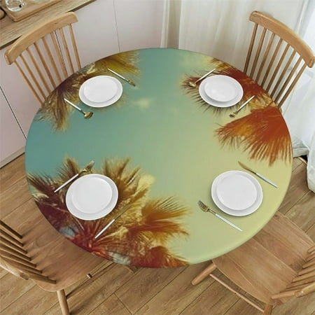 

Tllo0ord Rest Under Trees Round Fitted Table Cover with Elastic Edges Fits up Tables 31-35