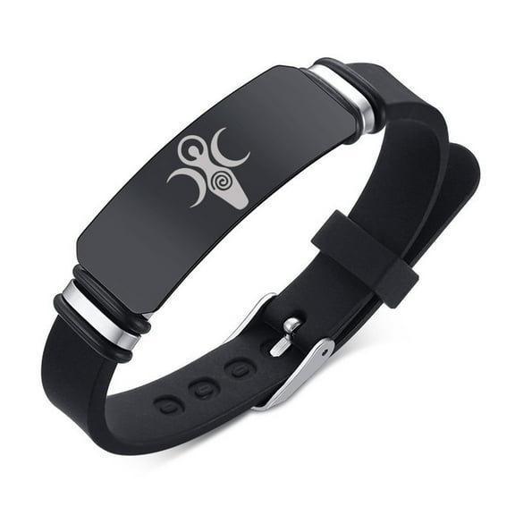 Elegant Black Silicone Witchcraft Triple Moon Goddess of Fertility Bracelet Bangle, Pagan Maiden Lunar Deity Selene Artemis Witch Energy Wristband Wiccan Jewelry for Party Cosplay, Adjustable