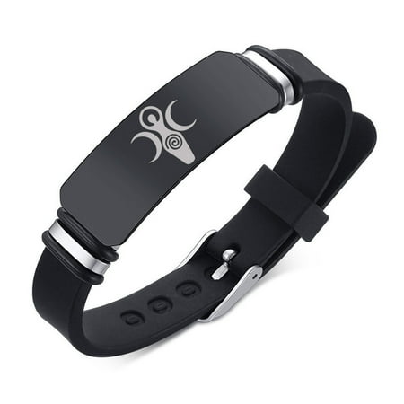 Elegant Black Silicone Witchcraft Triple Moon Goddess of Fertility Bracelet Bangle, Pagan Maiden Lunar Deity Selene Artemis Witch Energy Wristband Wiccan Jewelry for Party Cosplay, Adjustable