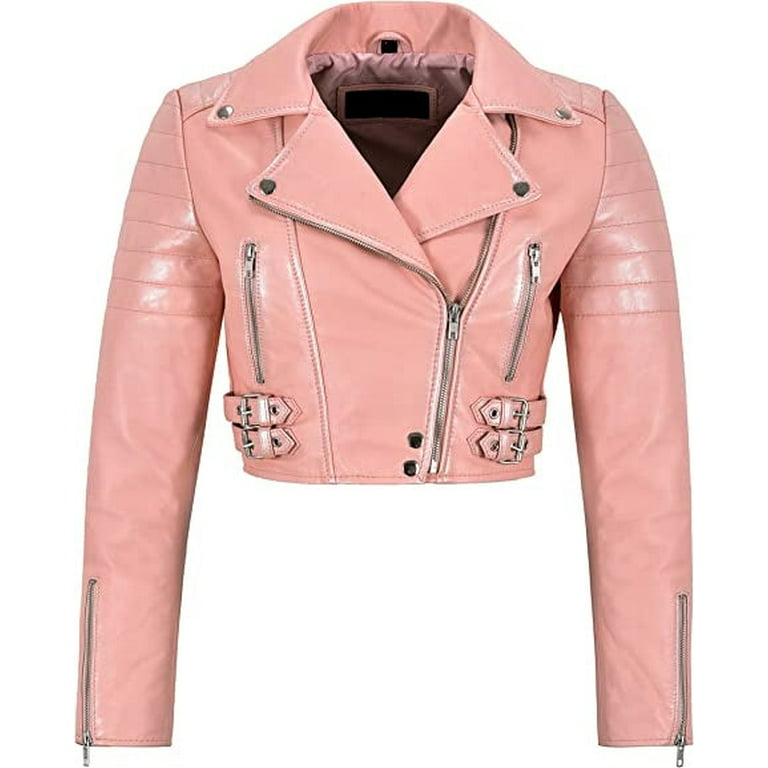 Hot Pink Studs Leather Jacket Women Plus Size Punk Jacket, 55% OFF