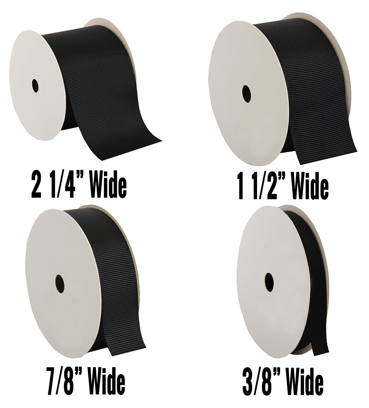 6 Pack Threadart Grosgrain Ribbon Rolls - 10 yd rolls - 4 Widths 25 Colors - Solid Colors Ribbed Pattern - For Bows, Decorations, Hair Clips, and More - 2 1/4" (2.25") width - Black 030