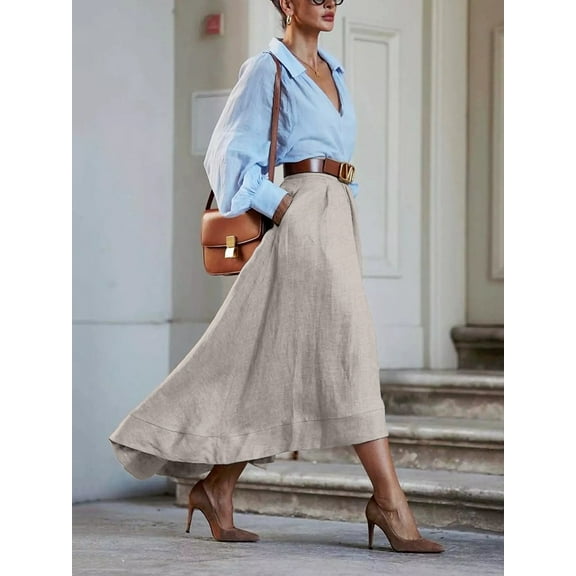High Low Maxi Skirt with Pockets Women's Asymmetrical Long Skirts Casual Comfortable A-Line Skirts for Spring Autumn