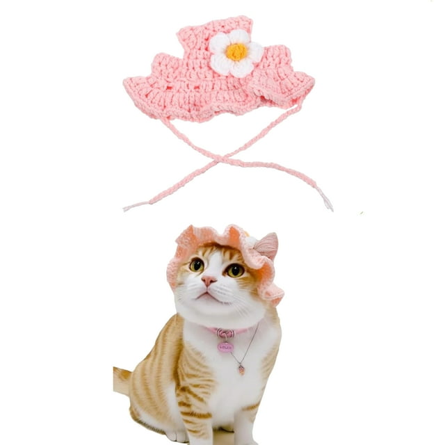 Methold Lindo gorro de rana y gato tejido a crochet, gorro de pata de Halloween para mascota, gorro de punto suave para Halloween, gorro de Ropa para mascotas flor rosa S