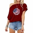 thumbnail image 2 of Día de la Independencia Moda Mujer Casual Manga corta Un hombro Tops Impreso Tops Blusa Pompotops hfajkhk133057, 2 of 5