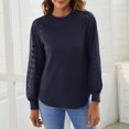 thumbnail image 3 of Camiseta de manga larga para mujer, con encaje calado, empalme, sudadera, 3 of 8