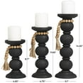 thumbnail image 3 of DecMode 3 Candle Black Wood Handmade Bubble Inspired Matte Candle Holder with Beaded Garland Accent, Set of 3, 3 of 7