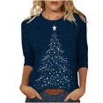 thumbnail image 2 of Puntoco Blusa de manga 3/4 con cuello redondo y estampado navideño para mujer, 2 of 5