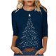 thumbnail image 2 of Fiudx Ropa de Mujer Camiseta con Estampado Navideño a La Moda para Mujer, Blusa con Mangas 3/4, Tops Informales con Cuello Redondo, 2 of 5