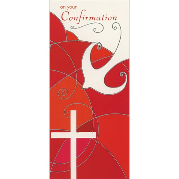 Designer Greetings Silver Foil Swirls on Red with White Dove and Cross Money Holder : Gift Card Holder Confirmation Congratulations Card