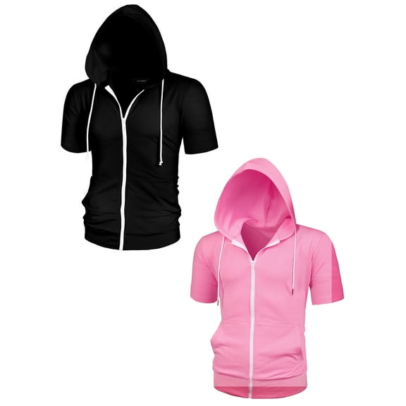 NOMADIC NOOK Men's Solid Color Summer Adjustable Drastring Zip Hoodies Sweatshirt 2 Pack