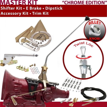 American Shifter TH350 Shifter Kit Chrome 16 in. E Brake Cable Clamp Trim Kit Dipstick for F2FF4