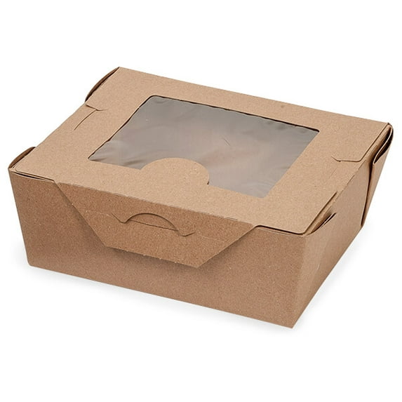 Pack Of 160, Solid #3 Bio Plus Earth Recycled Kraft Take Out Boxes W/Window 8.5 X 6.25 X 2.5" 66 Fl Oz Made In USA
