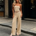 thumbnail image 2 of Byworldtasic Women's Striped 2 Piece Outfits Strapless Tube Crop Top Elastic Wide Leg Pants Casual Lounge Matching Set, 2 of 6