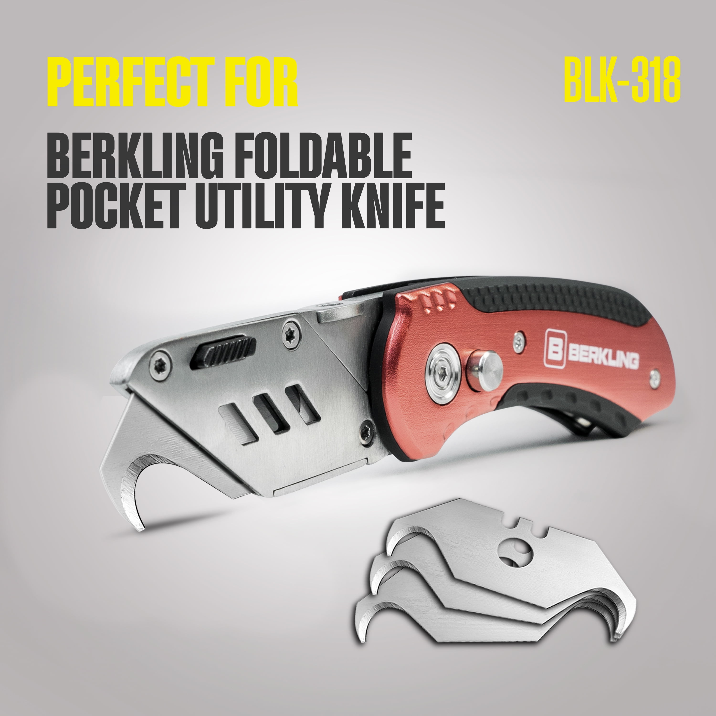 Berkling Utility Hook Razor Blades for Carpet, Roofing, and Box Cutters, 50 Pieces