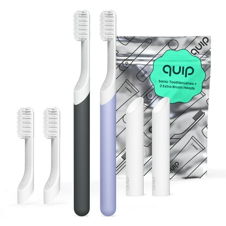 Quip Plastic Battery Brushes & 2 Brush Head Refills, Charcoal & Lavender