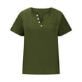 thumbnail image 3 of Dazajoo Womens Oversized Short Sleeve T-Shirt Button V Neck Baggy Casual Blouse with Pocket Plus Size Solid Color Summer Basic Shirts for Women 2024,Army Green,XXXXL, 3 of 5
