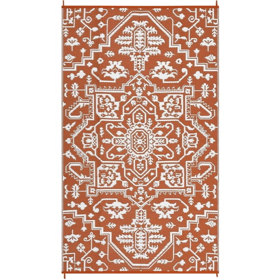 EastVita 9 x 12 ft Plastic Red White Rectangular Beach Front Porches Patio Picnic RV Camping Garage Flower Persian Area Rug