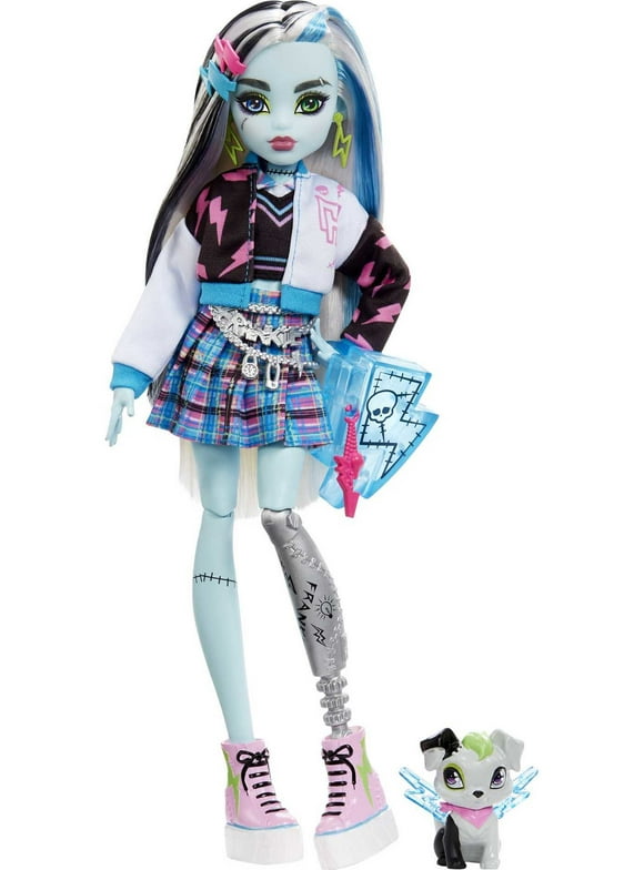 Monster High Frankie Stein Fashion Doll with Blue & Black Streaked Hair, Accessories & Pet