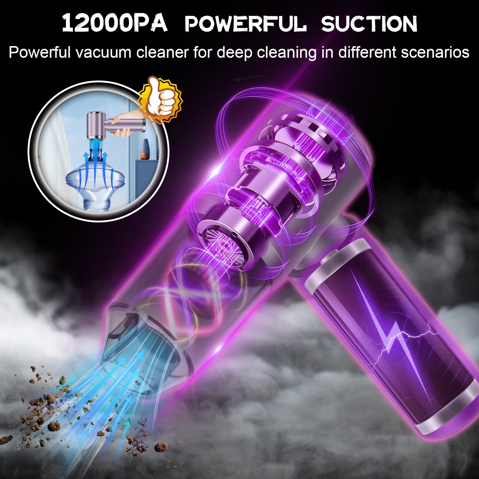Pentantan Cordless Handheld Vacuum Cleaner, 12000PA Powerful Sutions Car Vacuum, 2 Adjustable Speeds Lightweight Mini Vacuum for Car, Keyboard, Purple