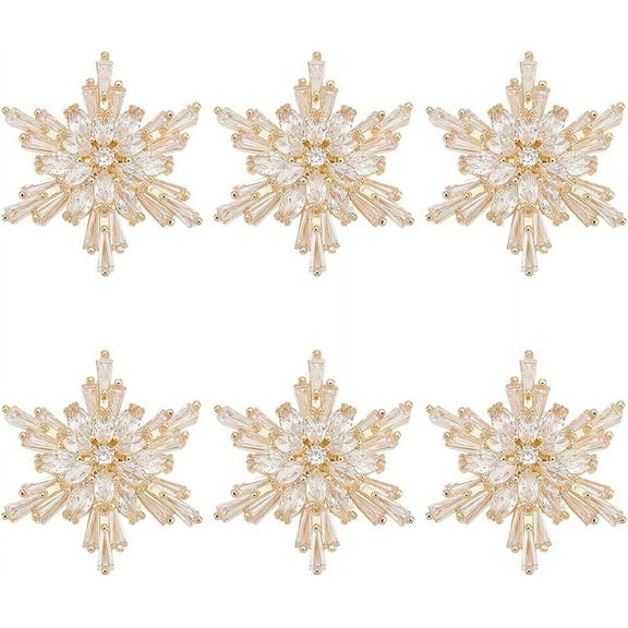 6 PCS Cubic Zirconia Snowflake Buttons - 1.1x1inch Buttons with 1.6mm Hole Golden Brass Shank for Garment Accessories Decoration Gold