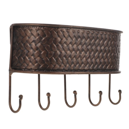 LOLIPPYY Iron Coffee Wall Key and Mail Organizer with Vintage Basket Shelf and Utility Hooks for Entryway