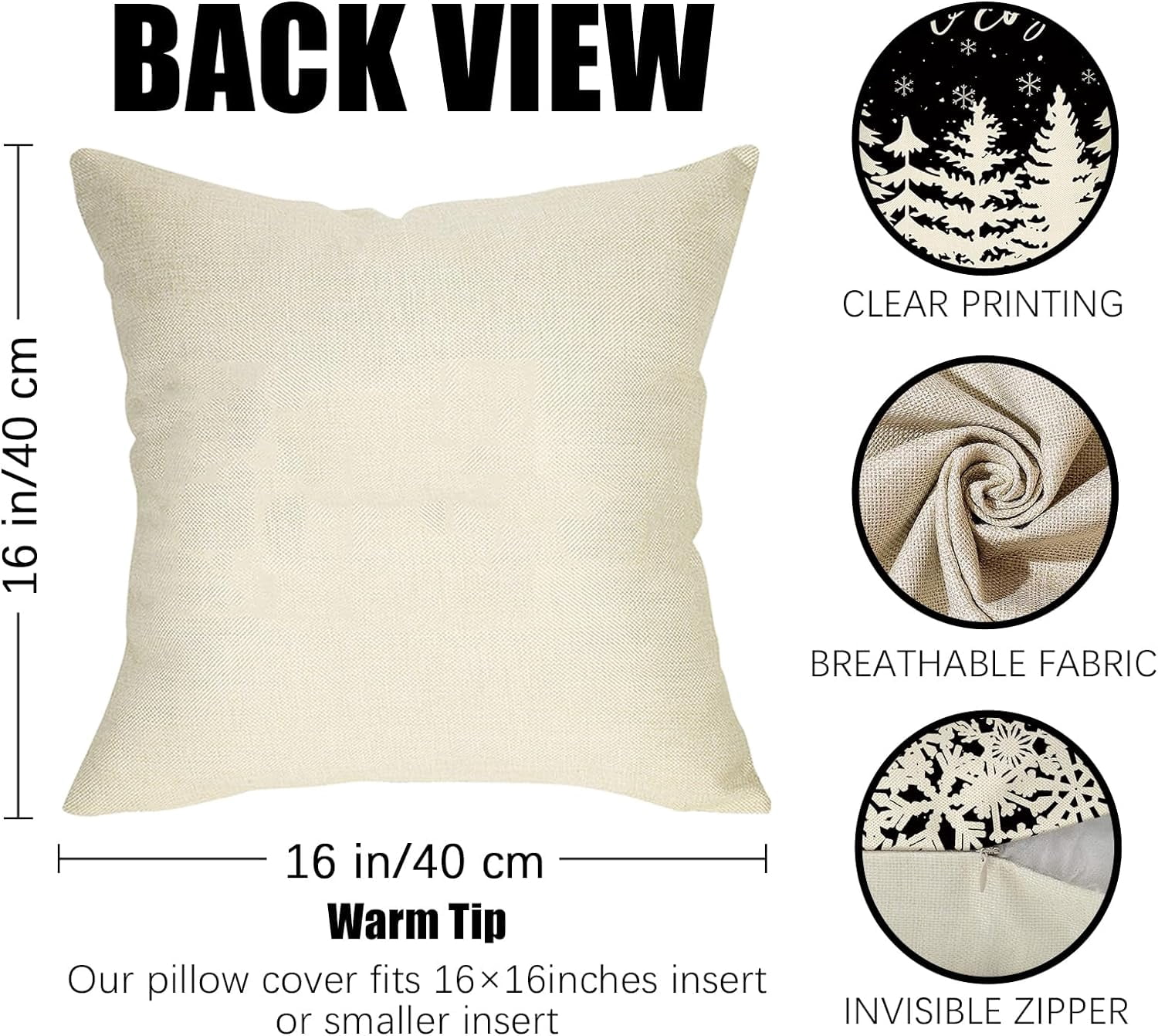 Winter Snowflake Decorative Throw Pillow Covers 16x16 Set of 4, Let It Snow Christmas Pine Tree Black Outdoor Pillowcase, Get Cozy Seasonal Holiday Farmhouse Cushion Case Home Decor