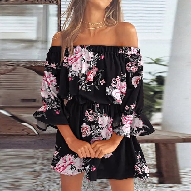 Summer Casual Boho Dresses Women's Flora Printed Batwing Sleeve Lace-Up Dress Female Irregular Sexy Beach Mini Dresses VestidosL Gao Jinjia LED