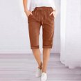 thumbnail image 2 of zbxnLI Cotton Linen Shorts for Women Knee Length Casual Shorts Rolled Straight Leg Summer Shorts with Pockets, 2 of 7