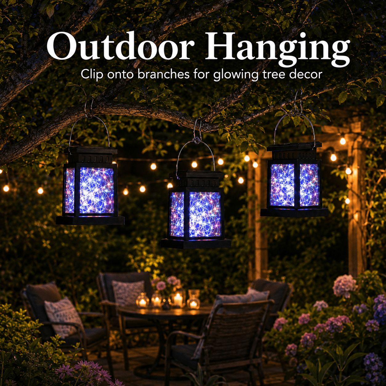 MEHOOM 4 Pack Outdoor Solar Lanterns Colorful, 40 LED Fairy Lights Hanging Decorative Garden Lights, Waterproof Solar Powered Lights for Patio, Yard, Balcony, Christmas Decorations Outdoor