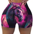 thumbnail image 2 of Rateoe Watercolor Painting White Horse Printed Power Workout Shorts for Women Tummy Control Squat Proof Ribbed Thick Seamless Scrunch Active Short-Medium, 2 of 8