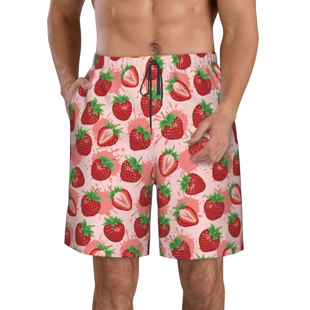 Balery Cute Strawberry Traje de Baño Estilo Hawaiano para Hombre, Shorts de Secado Rápido con Bolsillos-3X-Large