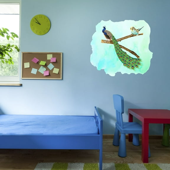 Watercolor Decal Living Room Wall Decal for Family Blue Watercolor Background Design Art Cute Themed Room Décor - Size: 10 In x 9 In